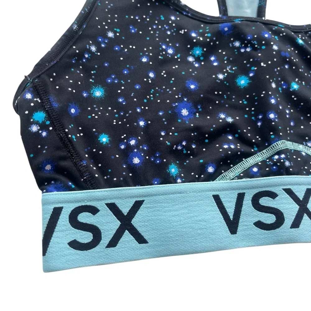 Victorias Secret VSX SPORT Womens M Blue Black Galaxy Pattern Athletic Sport Bra
